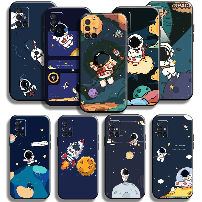 

Astronaut Space Station Phone Case For Samsung Galaxy A51 A51 5G Carcasa Funda Shell Black Liquid Silicon Cover Soft Cases