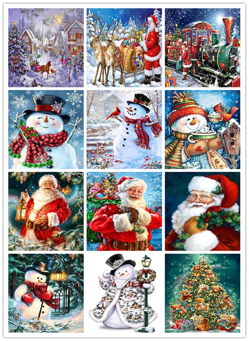 

5D Diamond Painting Santa Snowman Round Full Diamond Embroidery DIY Christmas Car Mosaic Cross Stitch Home Holiday Decoration