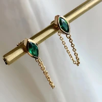 exquisite rhombus inlaid green zircon earrings trendy gold color metal chain dangle earrings for women party wedding jewelry