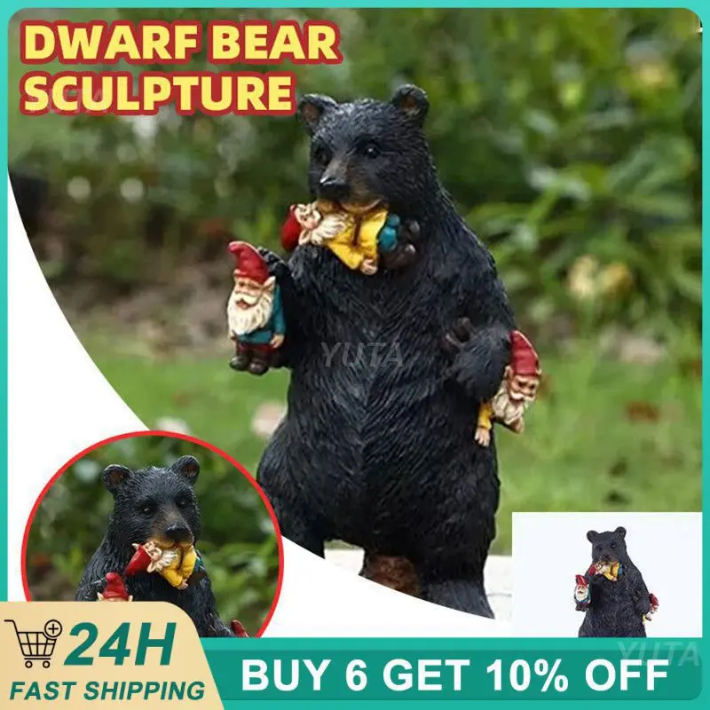 

1pc Garden Statue Elf Dwarf Black Bear Decoration Animal Figurine Resin Desktop Handmade Crafts Sculpture Garden Ornament