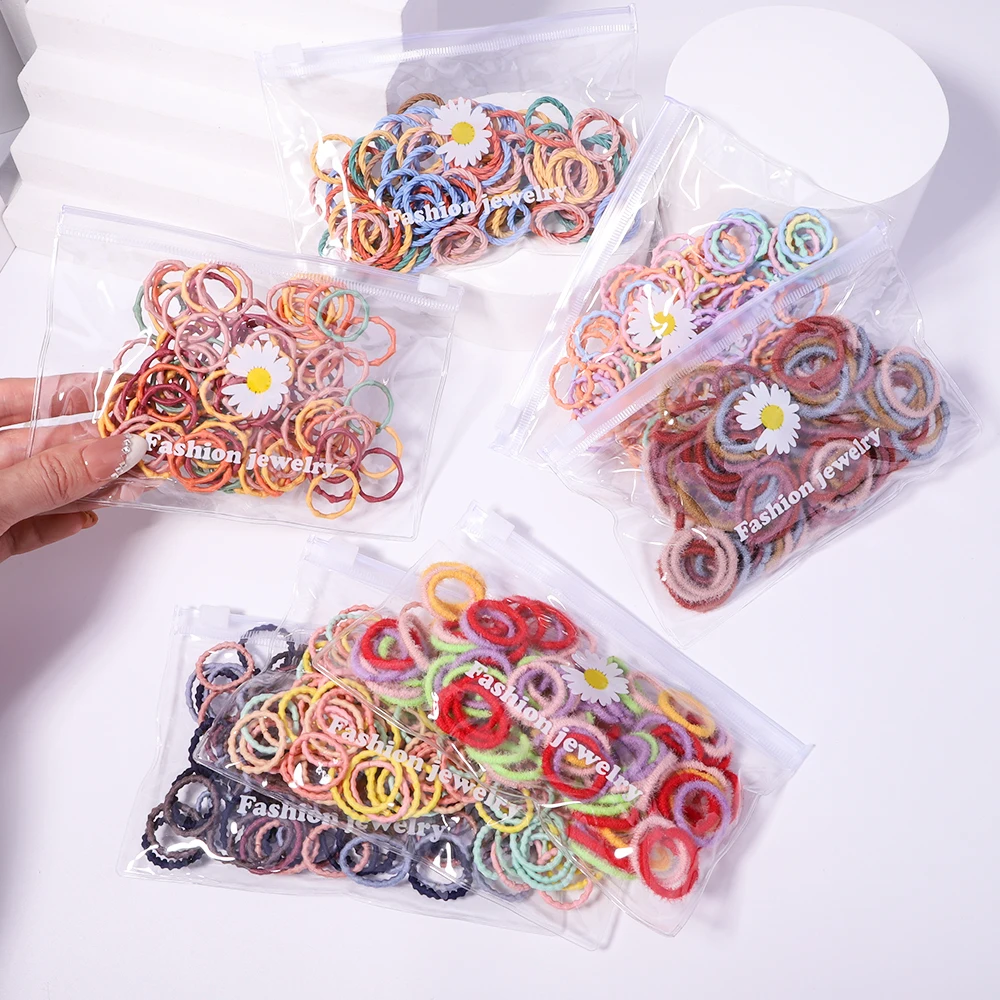 

100Pcs/Set Girls Candy Color Hair Bands Girls Hair Accessories Elastic Rubber Band Hair Band Children Ponytail Holder Bands