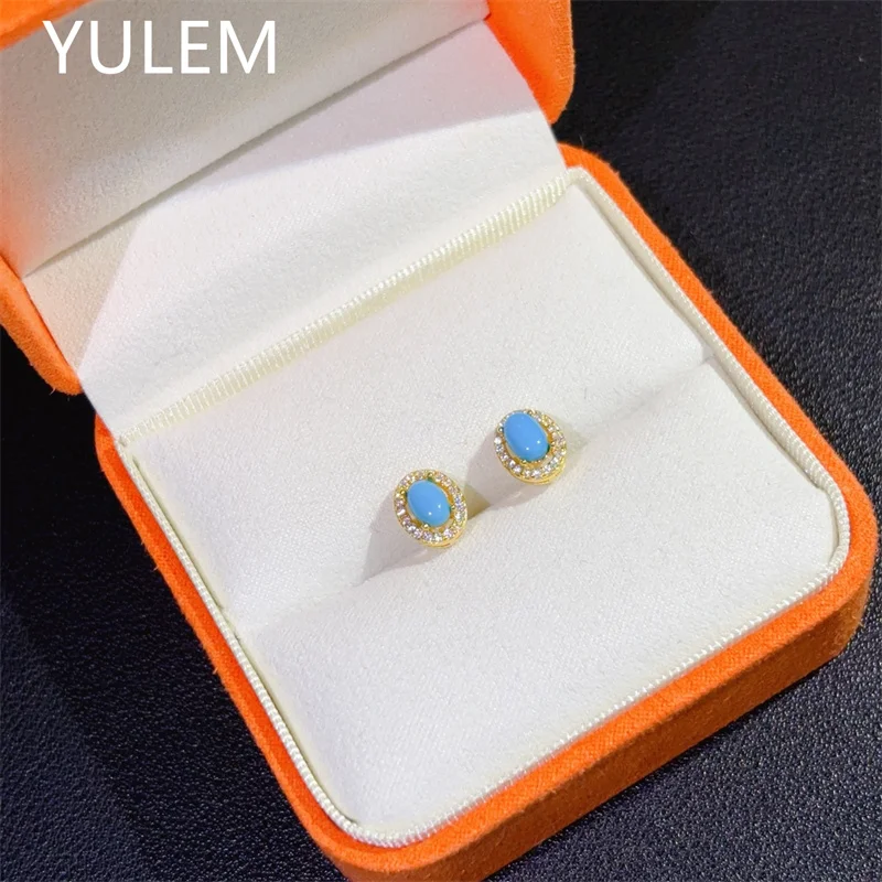 Фото Ювелирные изделия YULEM: серьги из серебра 925 пробы с натуральным бирюзовым камнем 4x6 мм для повседневного ношения, подарок для друга. №5