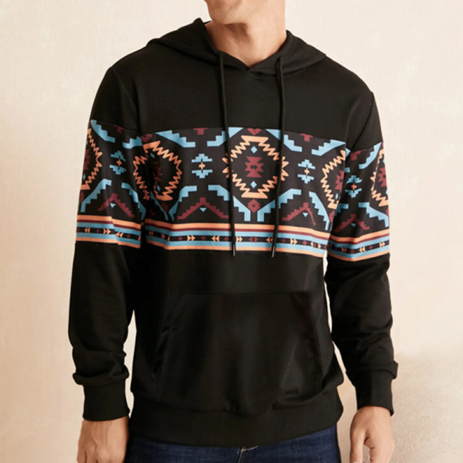 

Мужские повседневные топы с геометрическим принтом, толстовки с капюшоном и длинным рукавом, блузка, модная простая Женская одежда, мужская...