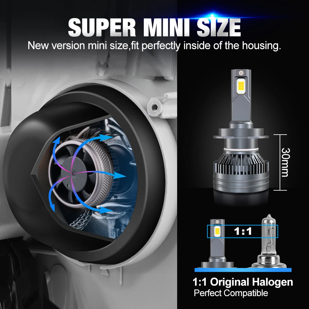 Светодиодные фары H7 2 шт. 120 Вт 9005 лм H1 H4 H11 9006 HB3 3570 HB4 Автомобильная фара турбо