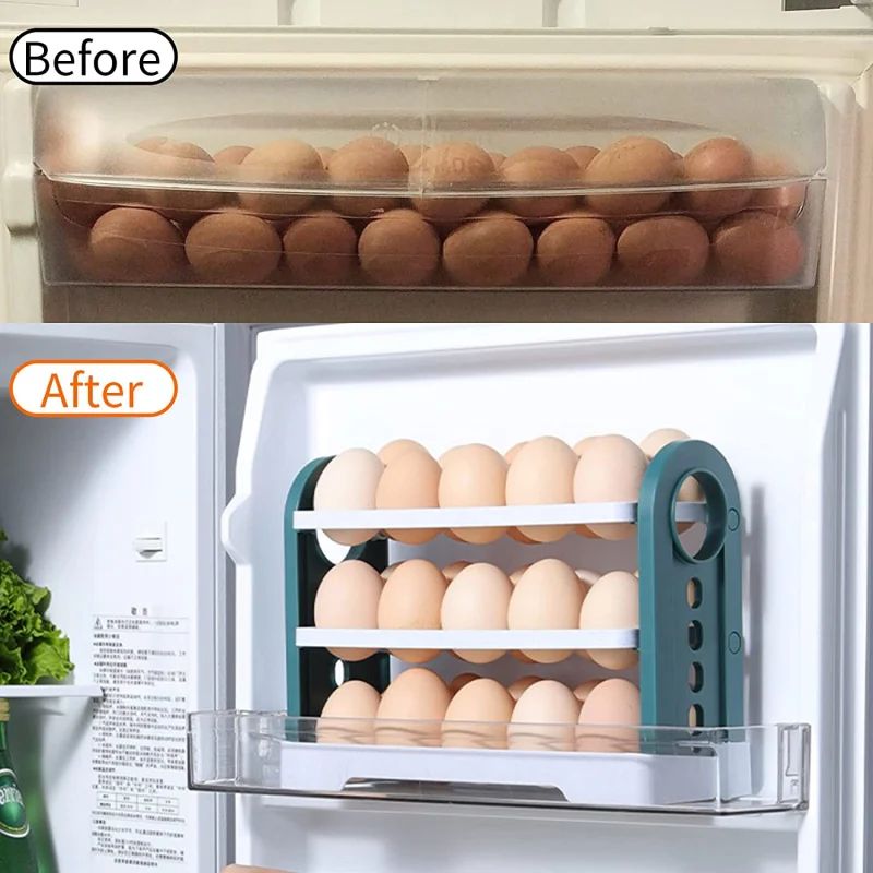 

Egg Storage Box 3-Layer Flip Drawer Egg Manager Large-Capacity 30-Cell Egg Rack Refrigerator Side Egg Tray Organic Matter