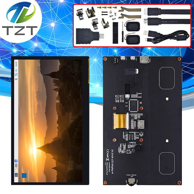 

TZT 10.1 Inch HDMI-compatible LCD Display Module 10.1" Capacitive Touch Screen 1024X600 IPS HD Viewing For Raspberry Pi B 3B+/4B