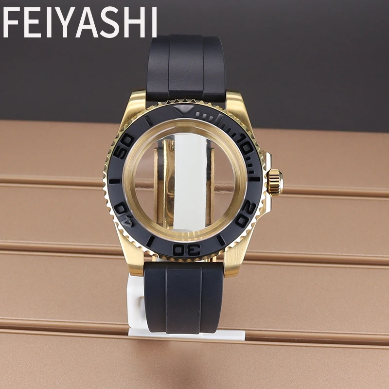 40mm Gold Watches Cases Rubber Bracelets Parts For YACHT-MASTER nh34 nh35 nh36 nh38 Miyota 8215 Eta 2824 Movement 28.5mm Dial
