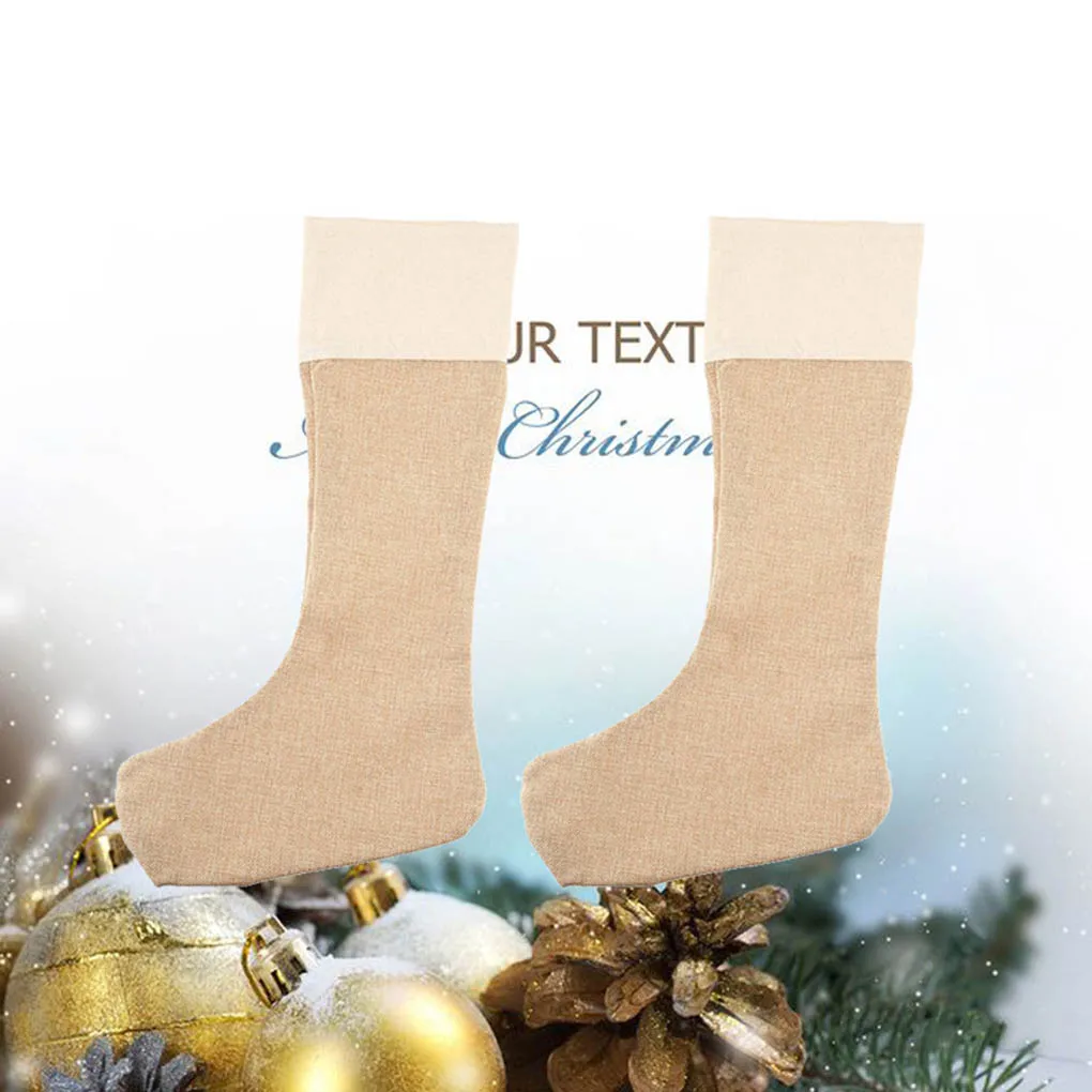 

6pcs/set Large Burlap Christmas Stockings Jute Xmas Stocking Plain Fireplace Decor Decoration