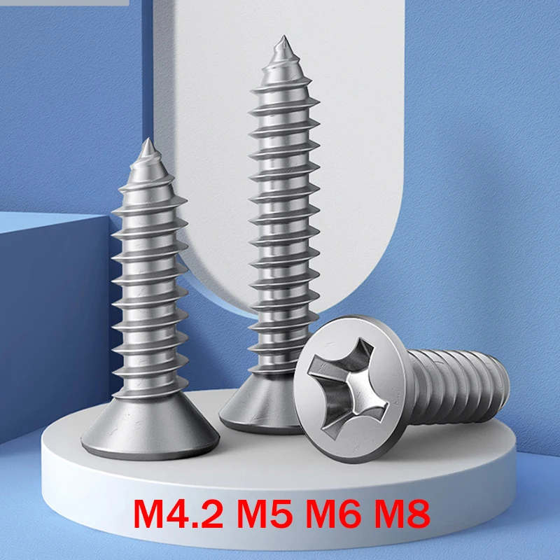 

5Pcs 10~100mm Cross Recessed Countersunk Flat Head Self Tapping Screw 304 Stainless Steel Lengthen Furniture Bolt M4.2 M5 M6 M8