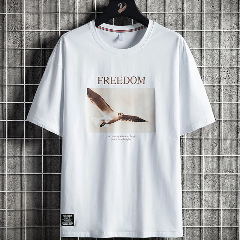 

Anbican Summer Fashion T-shirts Men Animal Freedom Print Short Sleeve Cotton Tshirt Male Oversized Tops Tees Plus Size 7XL 8XL