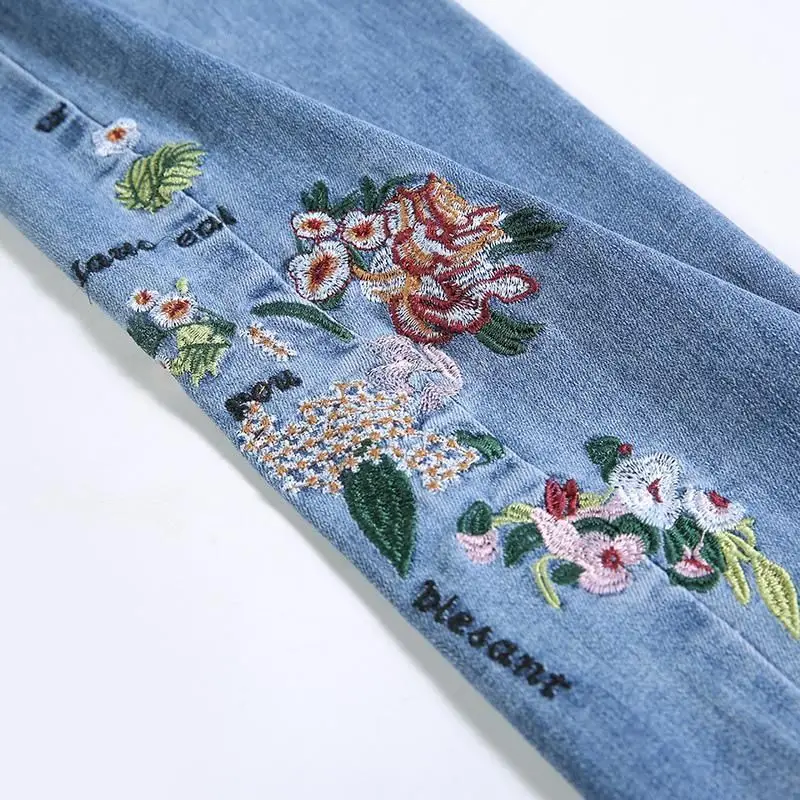 Straight Jeans Women's Summer Thin Section Loose High Waist Embroidered Ethnic Style with Flower Tide Straight Pants Trousers