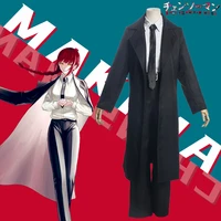 anime universe chainsaw man makima cosplay costume black trench shirt tie pants makima red braid wig long men women suit uniform