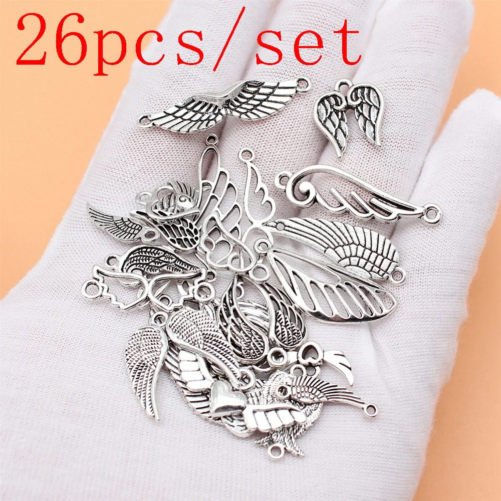 

Popular Cell Phone Pendant Jewelry Making Supplies Wing Charms 26pcs/set