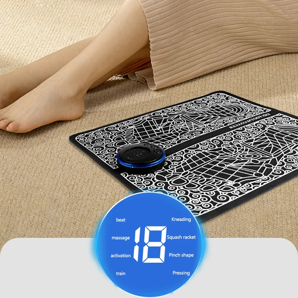 

EMS Foot Massage Mat 8 Modes Electric Feet Massage USB Rechargeable Leg Muscle Stimulator Remote Control for Home and Office Use