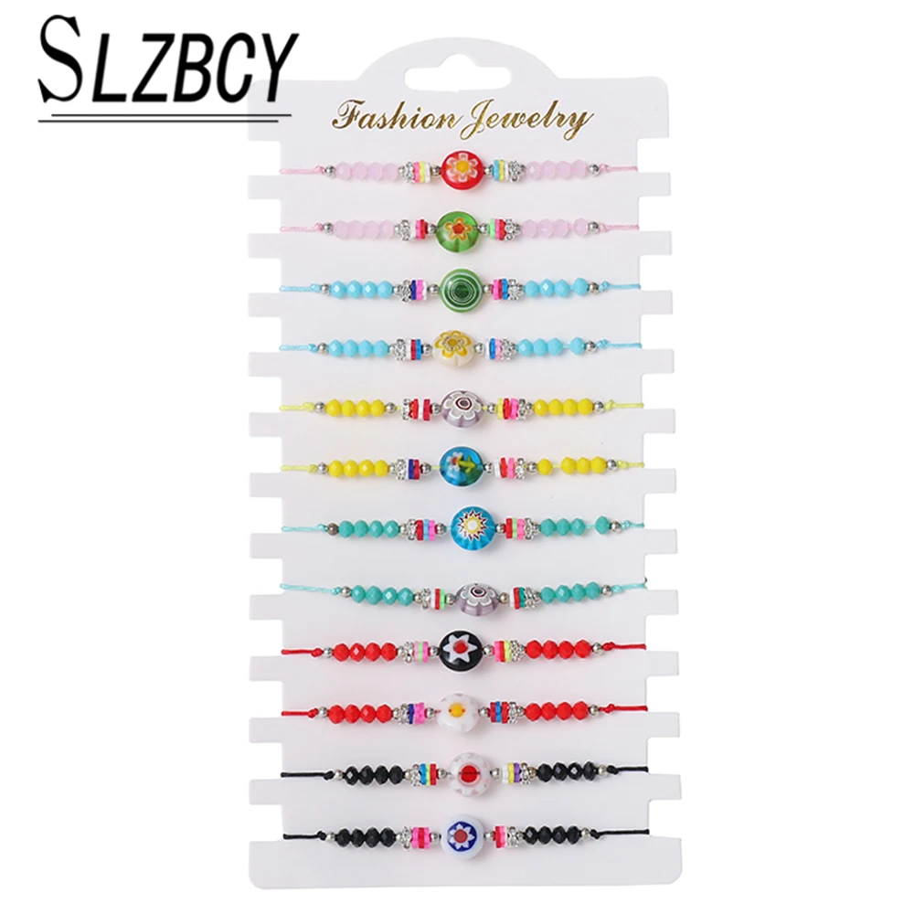 

Women Colorful Crystal Beads Charms Bracelets&Bangles Adjustable Rope Chain Yoga Bracelet Anklet Wristband Jewelry 12pcs/Sets