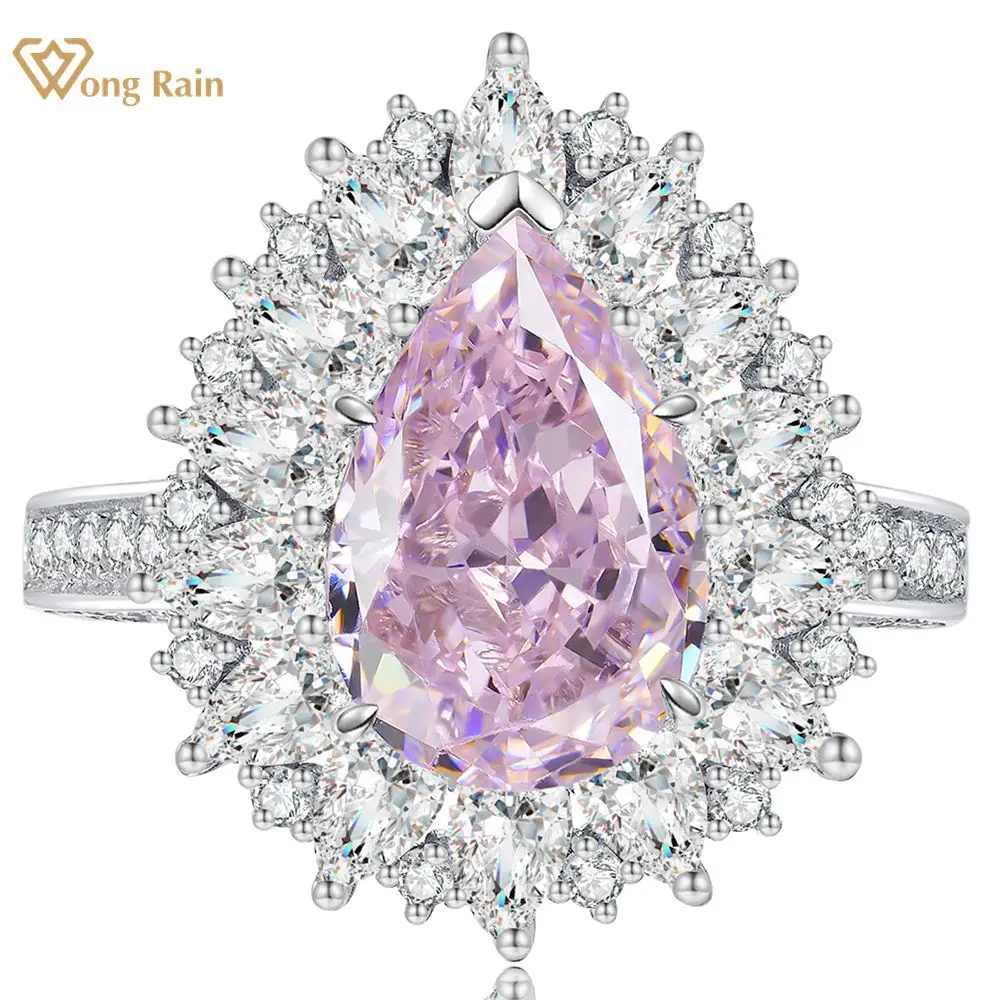 

Wong Rain 925 Sterling Silver Pear 8*12MM Lab Sapphire Gemstone Fine Ring for Women Wedding Engagement Jewelry Gifts Anniversary