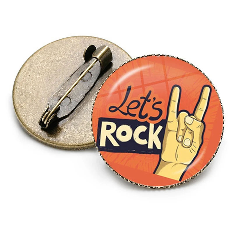 

2022 Hot Style Creative Victory Rock Gesture Glass Cabochon Brooch Rock Music Backpack Wear Accessories Gift