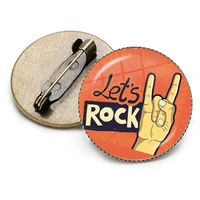 2022 hot style creative victory rock gesture glass cabochon brooch rock music backpack wear accessories gift