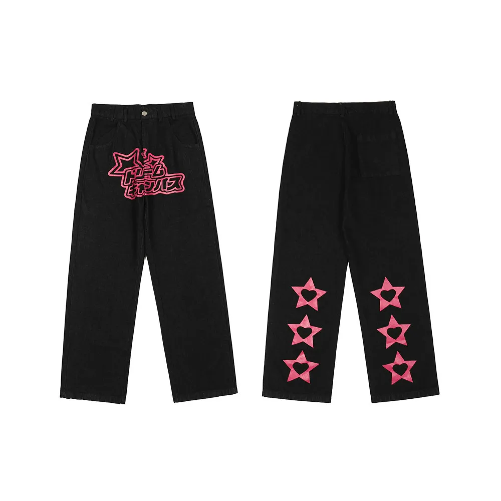 Four Seasons Retro Jeans Men's Brand Clothing Embroidery Harajuku Loose Straight Casual Wide Leg Pants Streetwear Ins Hot Sale