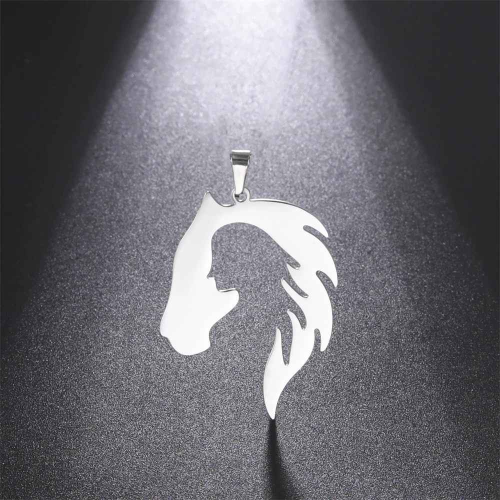 5pcs/Lot Horse Head Silhouette Girl Pendants Diy Handmade Necklace Accessories Stainless Steel Charms For Jewelry Making Gifts