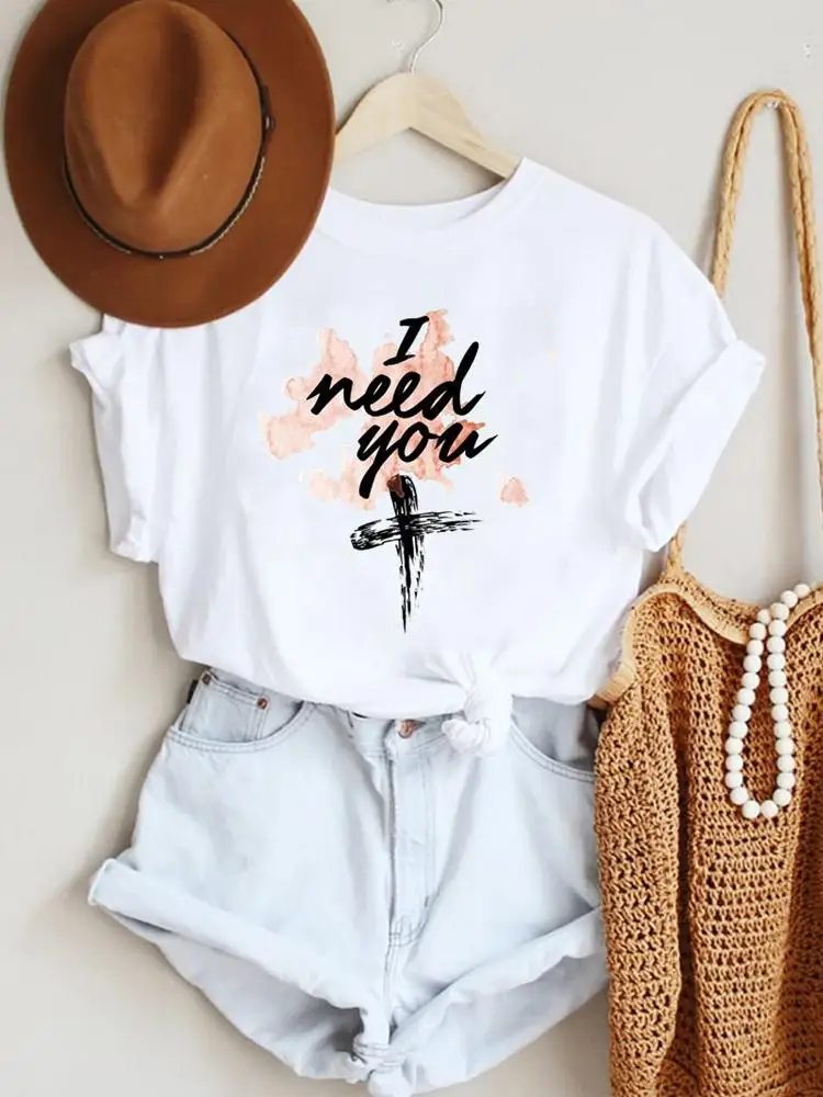 

Women Tee Lady Watercolor Faith 90s Letter Fashion Short Sleeve Summer Top Clothes Tshirt O-neck Female Casual Graphic T-Shirt