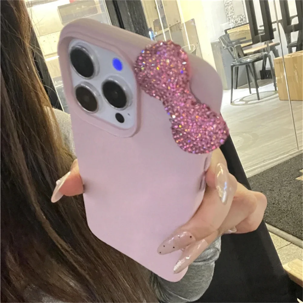 Фото Роскошный блестящий чехол для телефона с 3D стразами и бантом для iPhone 16, 15, 14, 13, 12, 11 Pro Max 14 Plus X XS XR 7, 8 SE2, мягкий чехол с милой девушкой №4