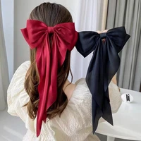 new women girl large bow hairpin summer chiffon big bowknot stain bow barrettes women solid color ponytail clip hair accessories