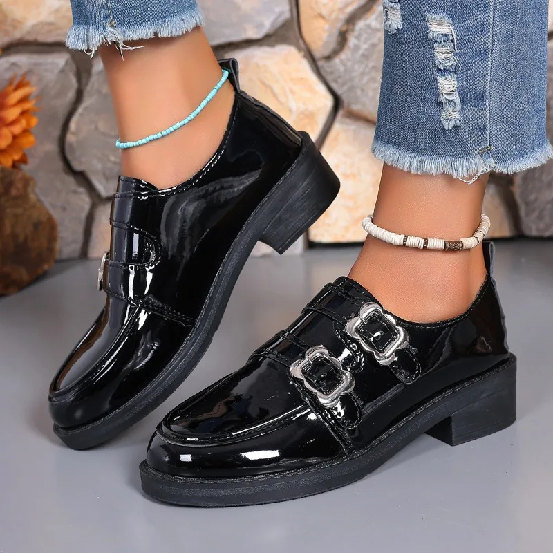 Модные весенние туфли для колледжа на массивном каблуке женские туфли-лодочки из