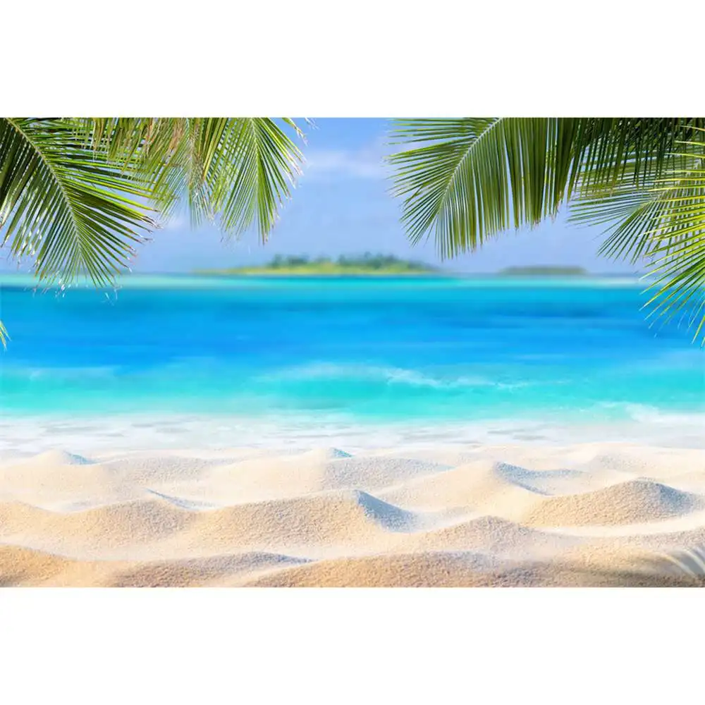 Beach Photography Backdrop Tropical Leaves Decoration Blue Ocean Summer Holiday Custom Children Home Studio Photocall Background enlarge
