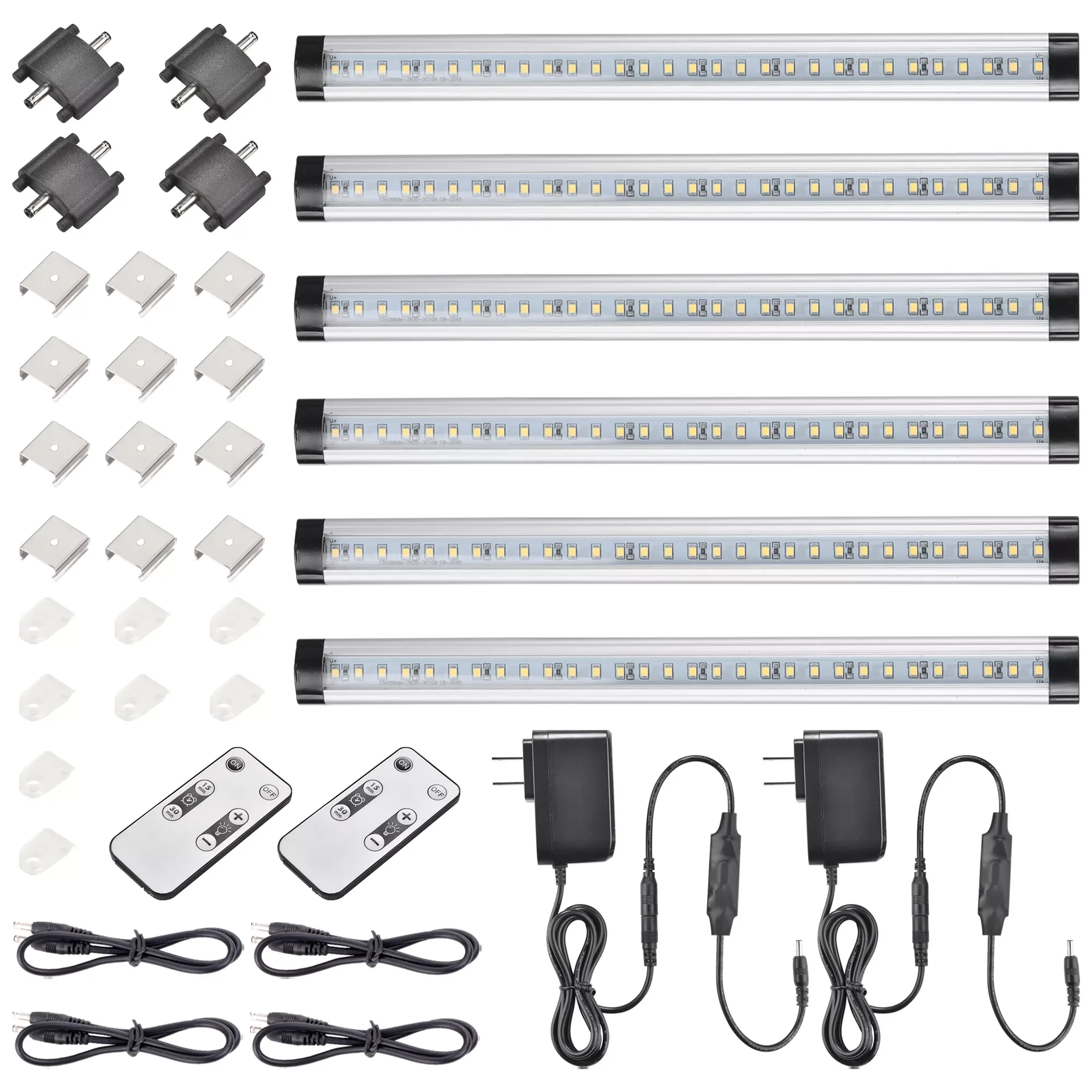 

90 LEDs Under Cabinet Lighting Kit with Remote Control and Adapter 6000K 6 Pack