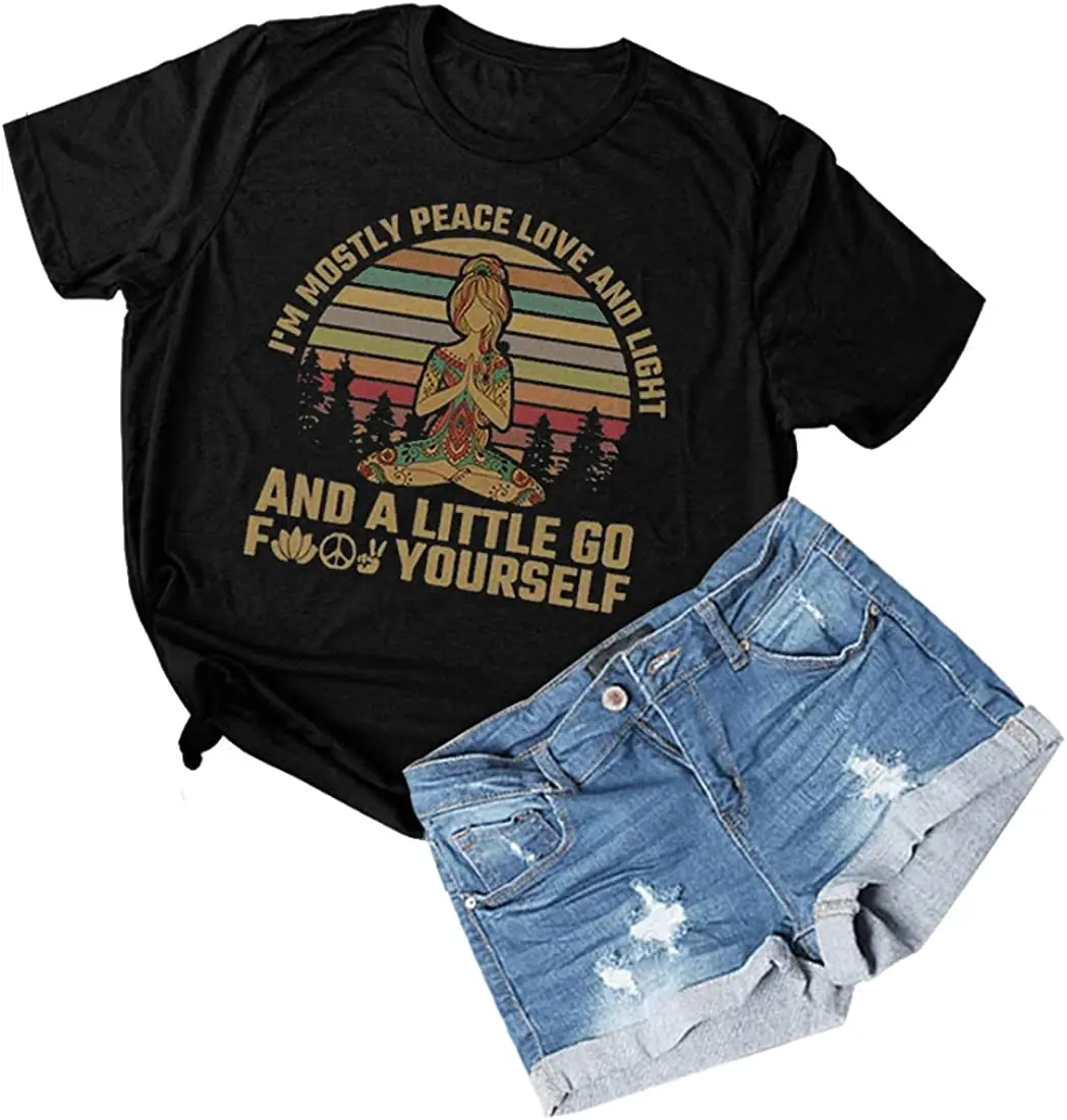 

Забавная женская футболка с принтом я в основном мир любовь и свет Топы с коротким рукавом Футболка