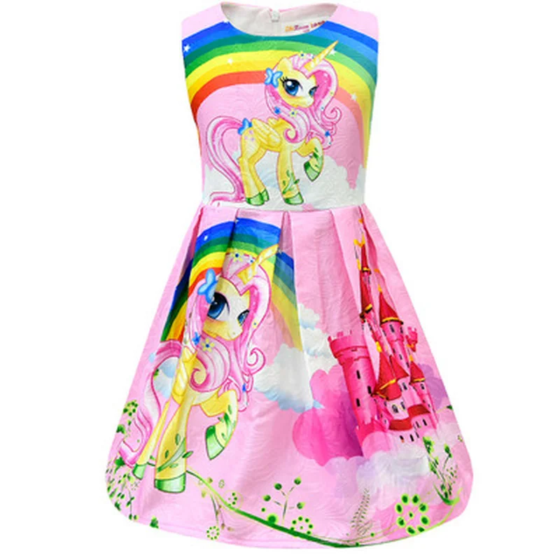 Летнее праздничное платье с единорогом для маленьких девочек бабочками школьное