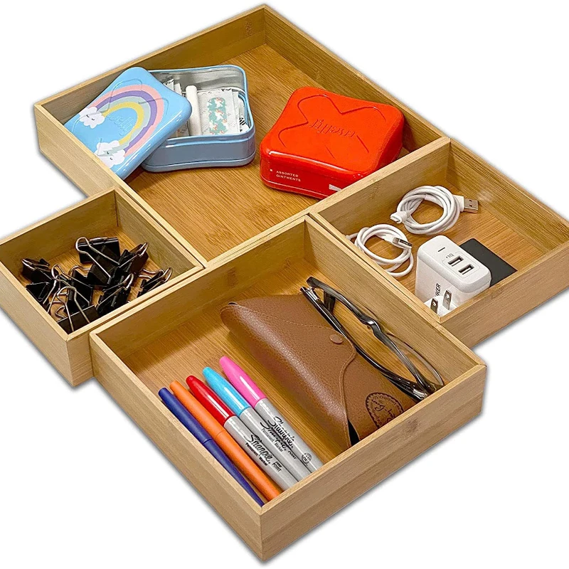 

Бамбуковый и деревянный ящик для хранения для гостиной, рабочего стола, офиса, кухни, сортировка и хранение мелочей, креативный Многофункци...