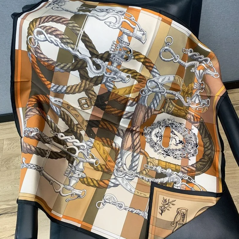 

18 Mommy 100% Silk Twill Double Sided Print 90*90cm Silk Woman Scarf Edge Hijab Shawl Scarves Desigual Women Hijabs for Woman