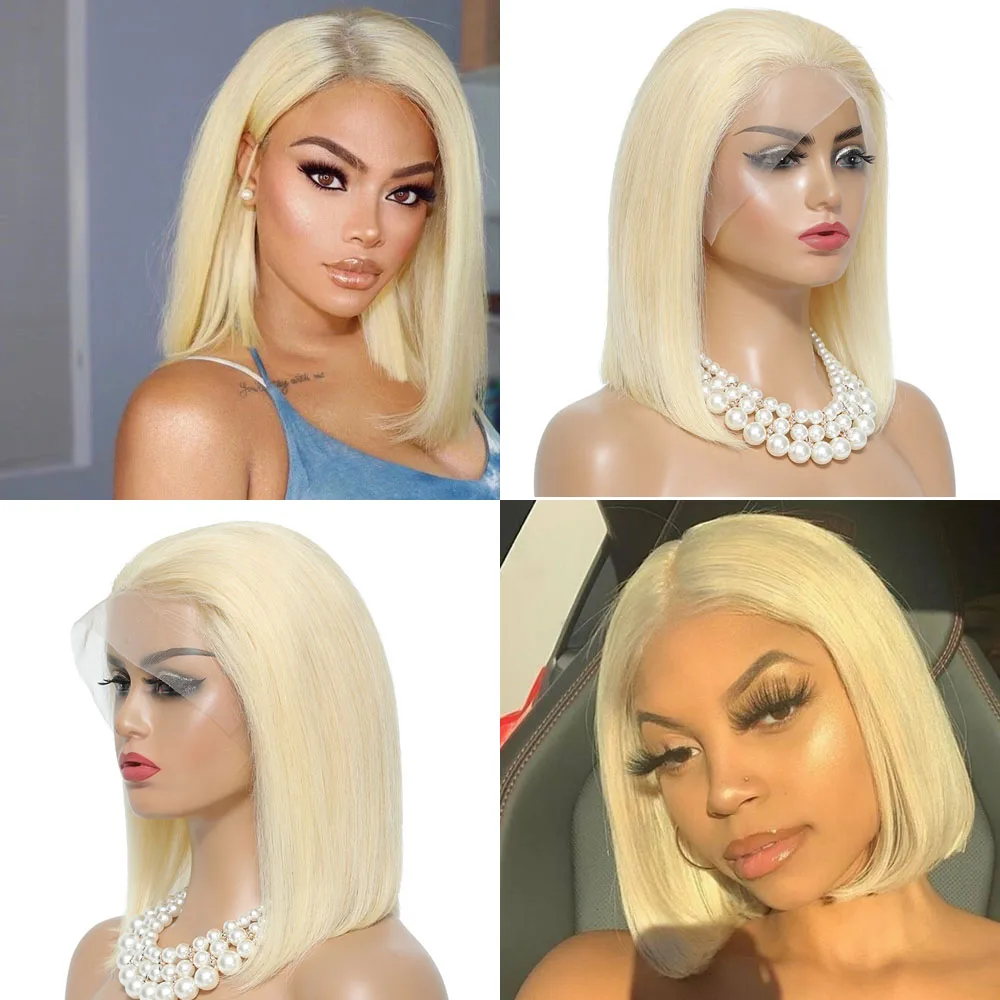 613 Blonde Bob Wig HD Transparent 13x4 Lace Front Human Hair Wigs Brazilian Straight Short Bob Lace Frontal Wig  Pre Plucked