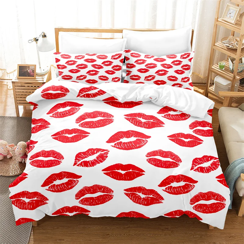 

Комплект постельного белья Red Lips, горячая Распродажа, пододеяльник, 3d постельное белье, модный дизайн, украшение, двуспальная пододеяльник, двойная кровать