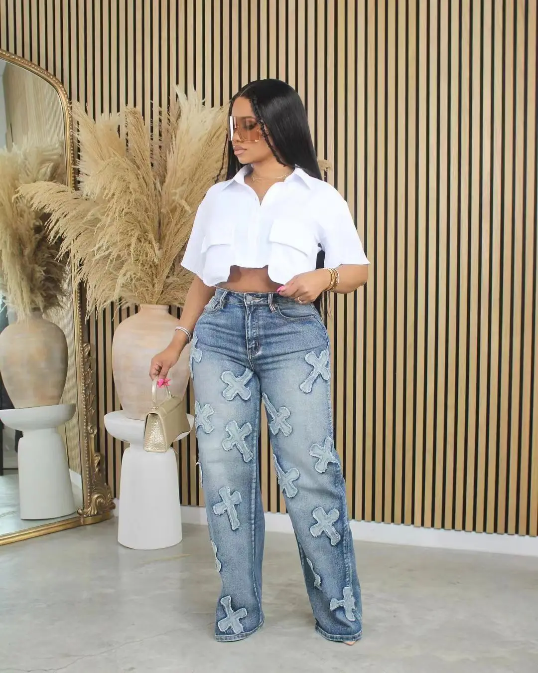 Женский укороченный топ на пуговицах однотонный Асимметричный с отложным