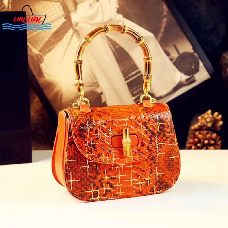 

Luxury Fashion Brand Women's Handbags Bamboo Joint Ladies Saddle Bag 2023 Snake Pattern Leather Small Shoulder Crossbody Bags