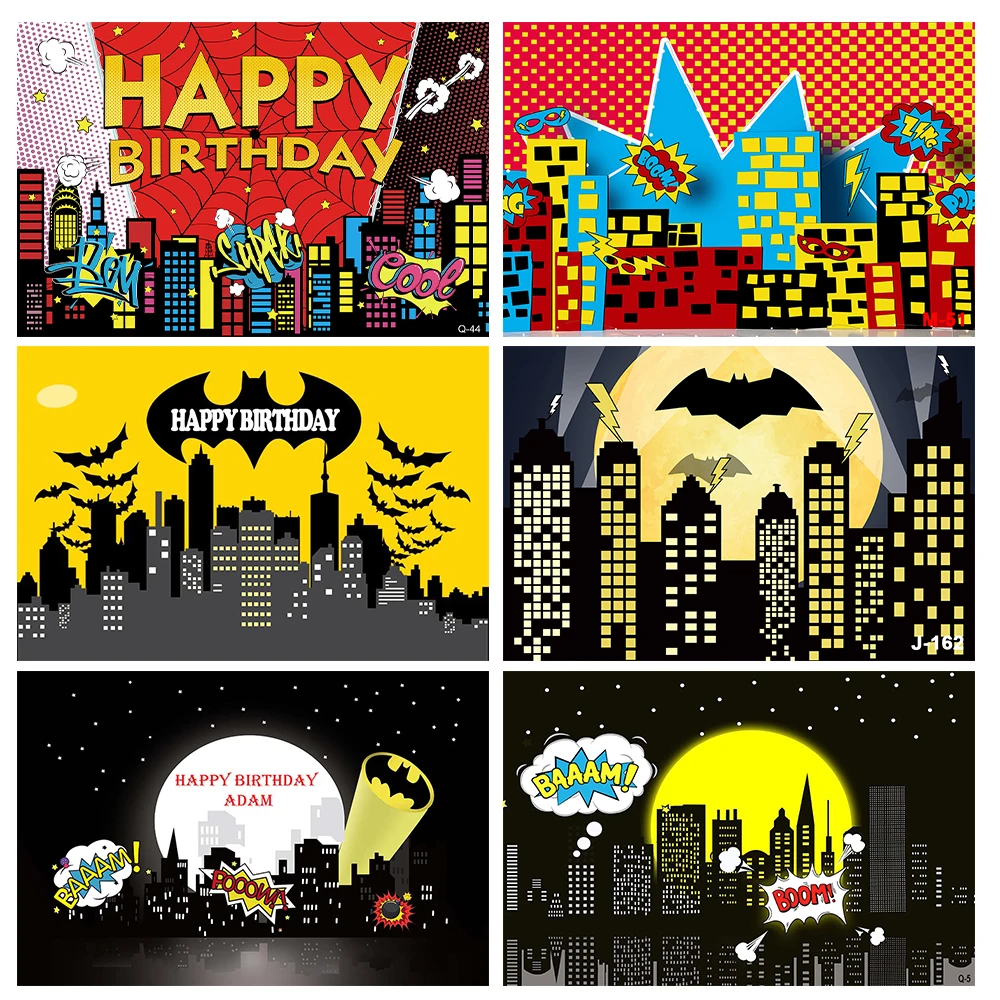 

Superhero Backdrop Boy Supercity Night Skyline Background Boys Superhero Birthday Party Decor Dessert Table Banner Supplies