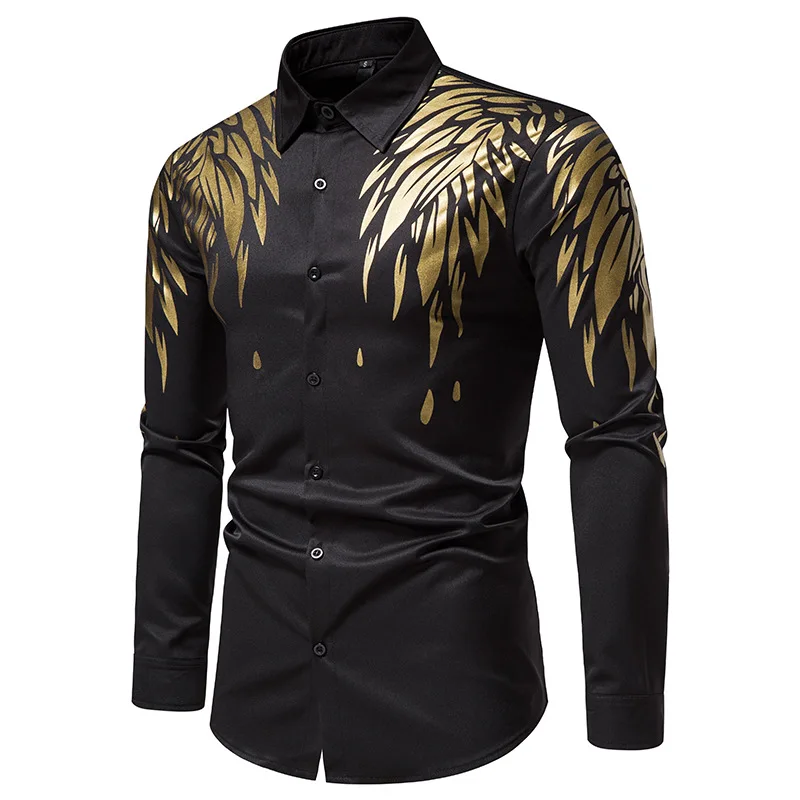 Mattswag Men Shoulder Feather Printing Shirts 2022 Spring Autumn Long Sleeve Regular Fit Shirt Casual Loose Fashion Camisa Homme