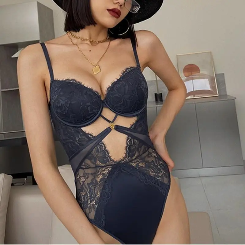 

Body Sculpting Bodysuit Sexy Hollow Lace Bra Small Chest Gathering Tight Body Large Size Push UP Lingerie