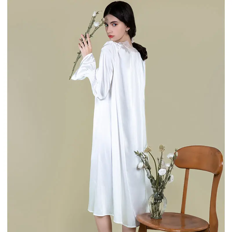 Романтичная домашняя ночная рубашка длинная юбка кружевная шифоновая с глубоким