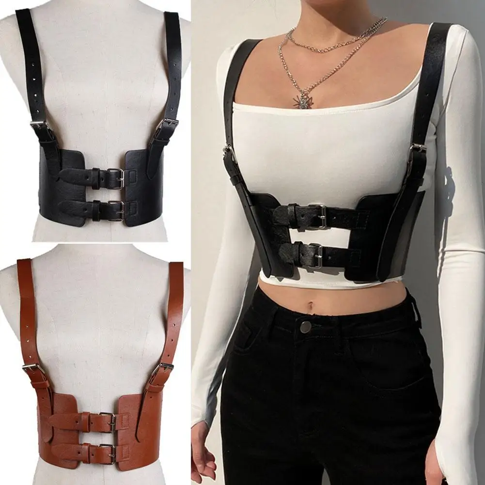 Shaper Bellyband Gothic Harness Belt Cage Vest Body Strap Leather Punk Corset Women's Waist Belt Underbust Corset PU Leather