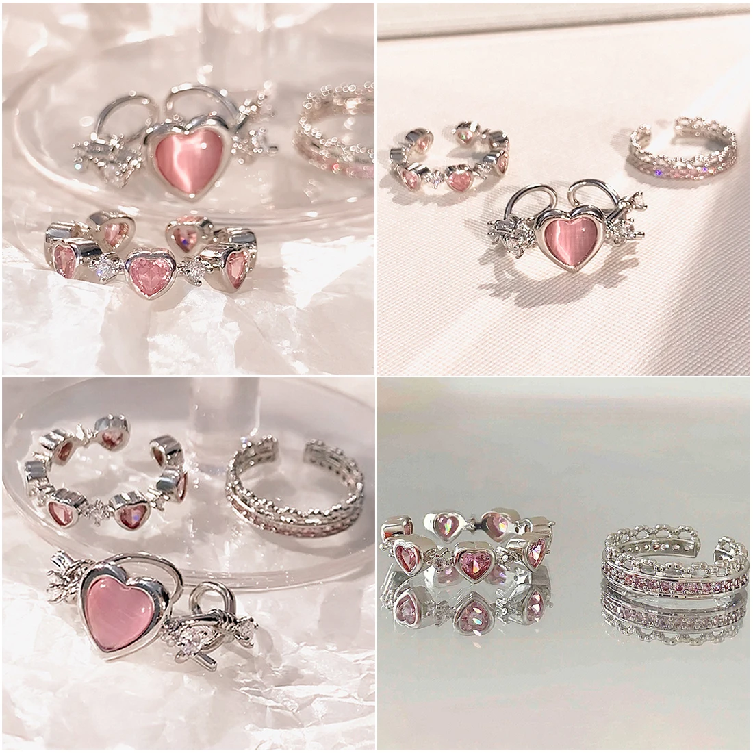 

Pink Love Heart Open Ring For Women Vintage Creative Irregular Heart Copper Rings Aesthetic Jewelry Geometric Gothic Fashion