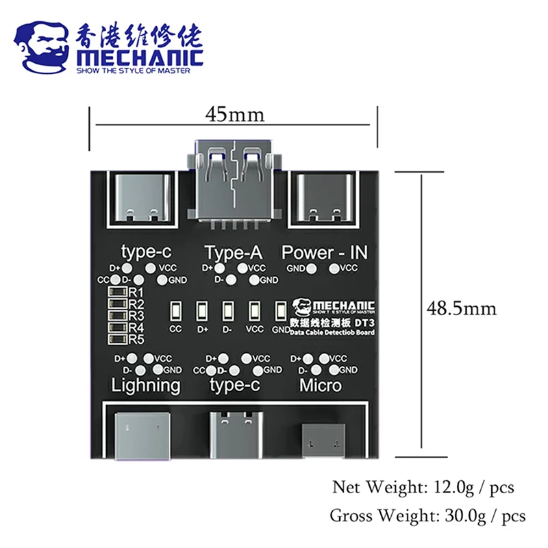 

MECHANIC DT3 Data Cable On Off Detection Board For Phone Type C Micro Lighting Data Cable Short Circuit Detecting Test Tool