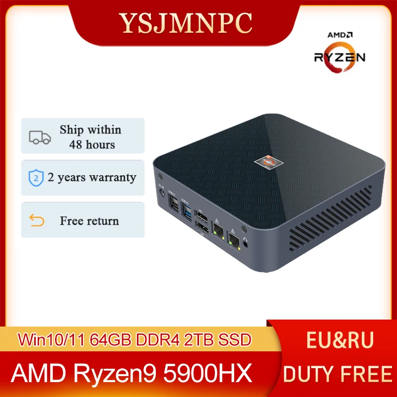 

Игровой мини-ПК 7NM AMD Ryzen 9 5900HX настольный компьютер Windows10/11 2 * DDR4 2 * M.2 NVME TPM2.0 HDMI 2,0 DP1.4 Type-C 3x 4K 5G WIFI