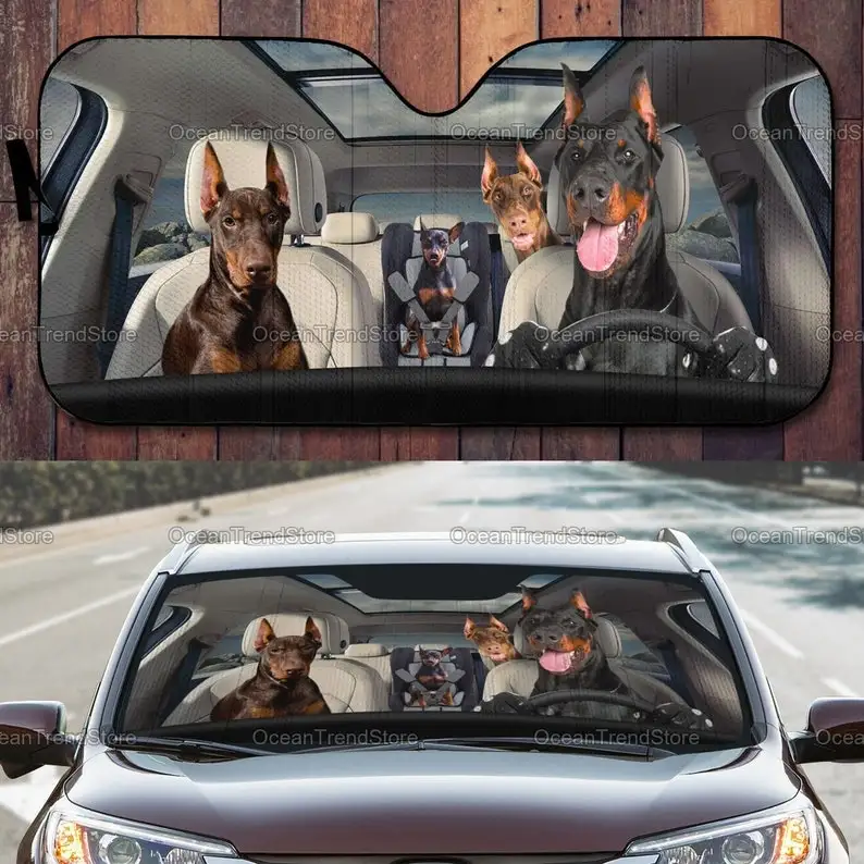 

Dobermans Family Car Sun Shade, Dog Car Sun Shade, Doberman Sun Shade, Doberman Car Accessory, Gifts For Him, Gifts For Her LNG2