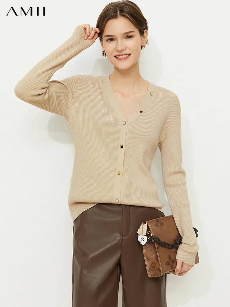 

Amii Minimalism Winter Cardigan For Women Fashion Vneck Knitted Coat Elegant Buttons Sweater Slim Clothing Female Tops 12140962