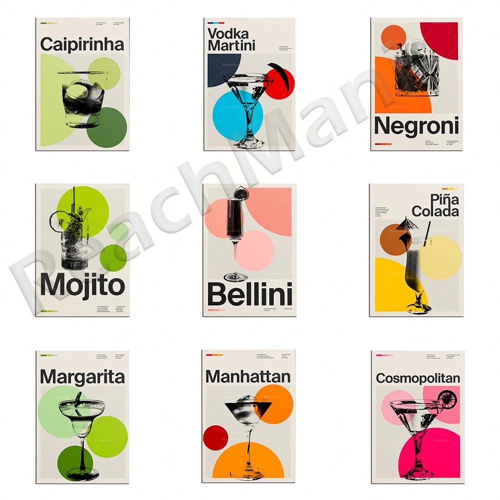 

Плакат с коктейлем-Negroni Margarita, cosmitan, Gin, Bellini, Манхэттен, Martini Bar Decor, спиртовые постеры, принты напитков