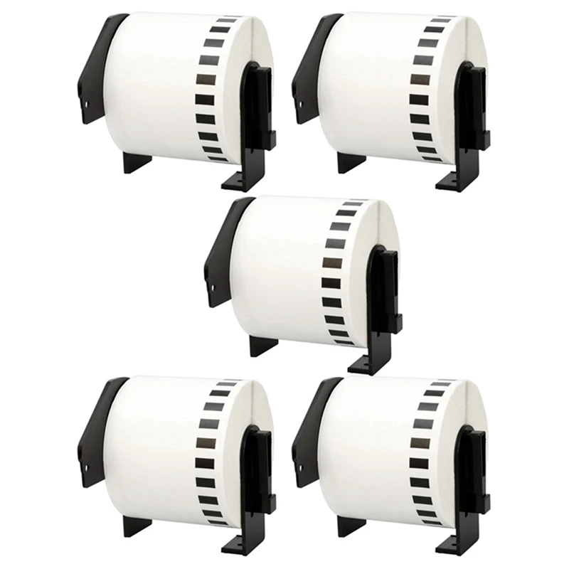 

5 Roll Compatible For Brother DK22205 62Mm X 30.48M Continuous White Length Paper Tape Labels With Refillable Cartridge